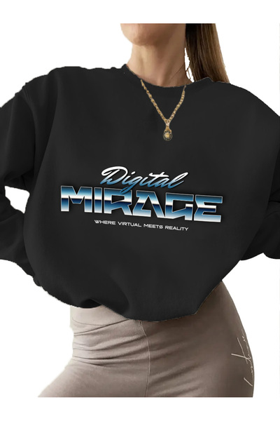 DogFish سويت شيرت أسود مطبوع عليه سيراب رقمي للرجال 3 خيوط نقطية للجنسين بياق...