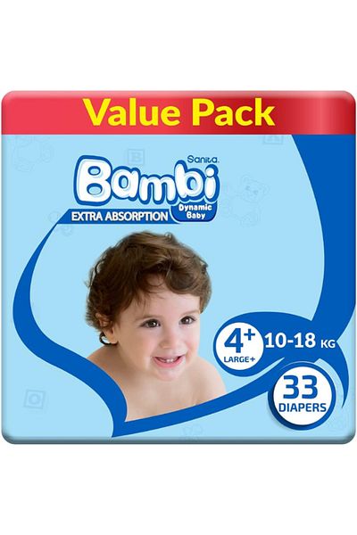 Sanita Bambi Sanita Bambi Diapers Mega Pack - Size 4+, Large+, 18-10 kg, 33 Diapers
