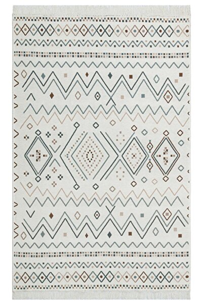 Venice Halı Arya Kilim 05 Bej Mavi Yıkanabilir Çift Taraflı Modern Kilim
