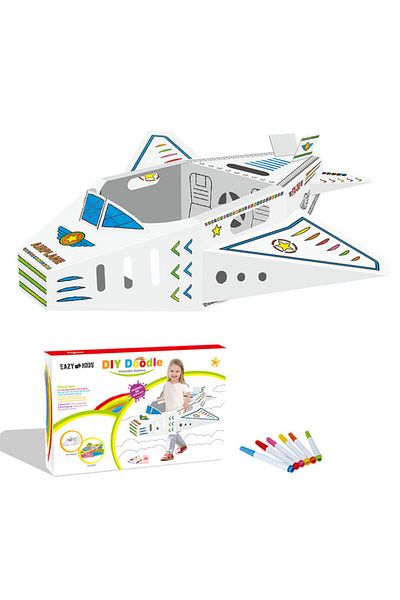 Eazy Kids - DIY Doodle Coloring Kit w/ Set of 6 Sketch Pens - Wearable Airplane