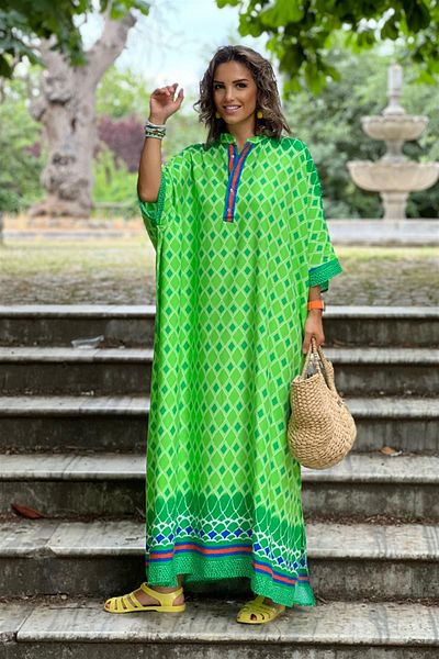 Nevin Kaya Moda Green Color Amalfi Patterned Dress