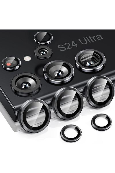 AWH Samsung Galaxy S24 Ultra Camera Protection, 9H Tempered Glass, Military Grade, Titanium Black