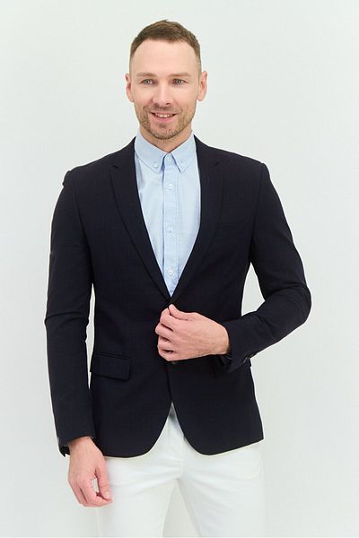 Antony Morato Men Slim Fit Solid Formal Suit Jacket, Navy