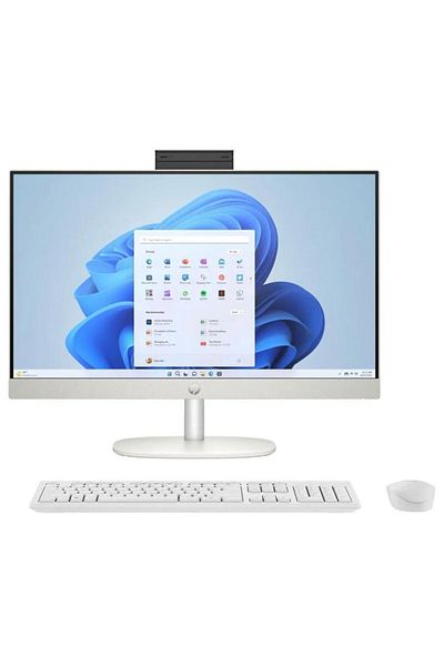 HP كمبيوتر مكتبي الكل في واحد (2024) AMD Ryzen 7-7730U مقاس 23.8 بوصة FHD سعة 512 جيجابايت SSD وذاكرة وصول عشوائي 16 جيجابايت - لون أبيض