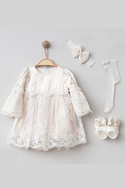 Cantoy Baby Girl Guipure and Bow Detailed Mevlüt Set