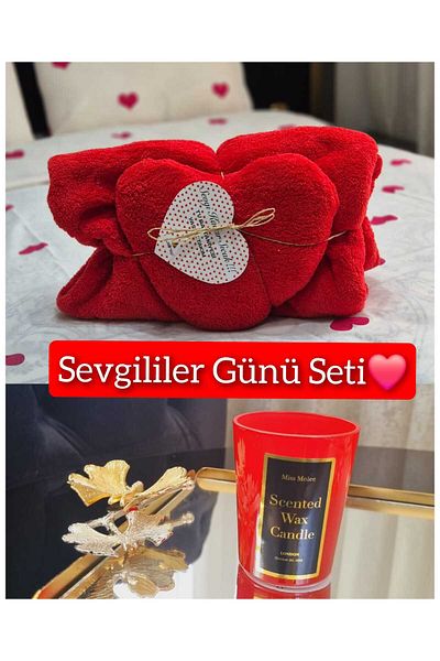 Lider MAGNESİA Leader Magnesia Silvery Fleece Single Personal Blanket and Heart Pillow Set and Frented Candle Set