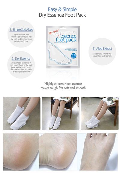 Petitfee Petitfee Dry Essence Foot Pack 2 listy - Ponožky ve tvaru chodidel napuštěné bohatou, suchou esencí