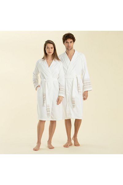 Chakra Derin Bamboo Unisex Bathrobe Beyaz-Beige