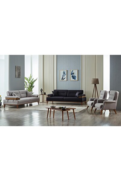 KUMSSHOP Oturma ve Salon için Açılır kapanır fonksiyonel ahşap gürgen kasa süngerli Oturma Koltuk Takımı