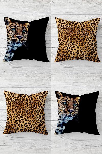Pelangi 4 Pieces Leopard Print Hidden Zippered Throw Pillow Sofa Cushion Set