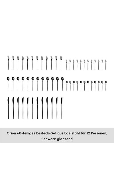 Karaca Orion Shiny Black 60-teiliges Besteckset für 12 Personen