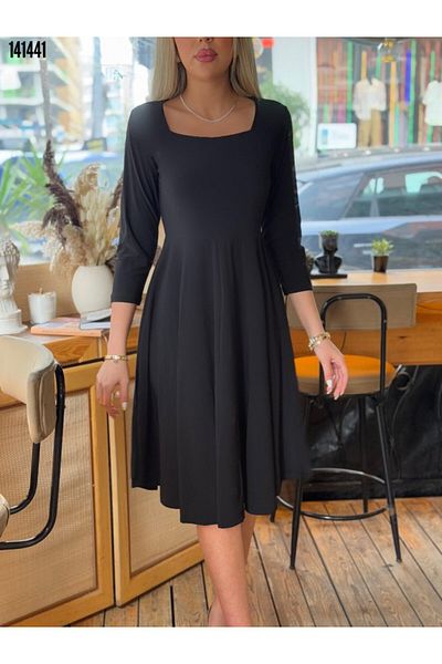 Kokosh moda Νέα σεζόν Γυναικείο τετράγωνο γιακά με τρία τέταρτα μανίκια Sandy Midi φόρεμα