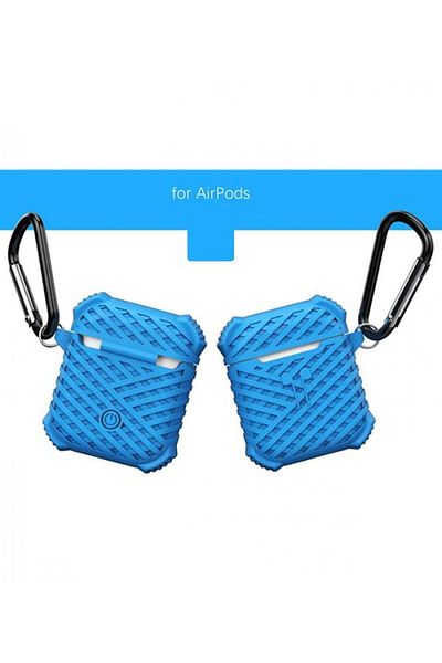 Generic Casual Silicone AirPods Protective Case Cover with Safety Ring BlueCoverUnbrand