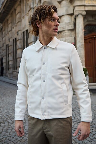 Danger Men's Shirt Collar Leather Stone Jacket