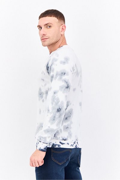 Feat Men Crew Neck Tie Dye Long Sleeves Sweatshirt, White Combo