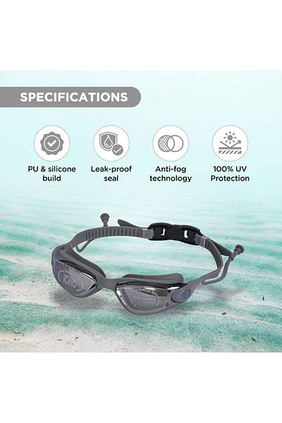 Endless Stylish Swimming Goggle with Anti-Fog & UV Protection | Leak Proof | Silver |Free Size| Silicon, PU