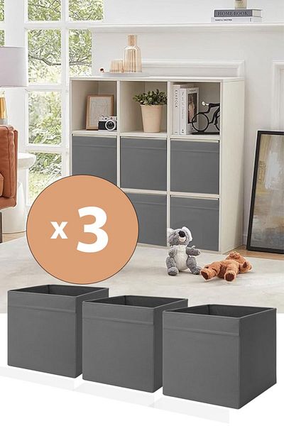 HomyJRs 3 Pcs Grey Organizer - Box Without Lid, Multipurpose, Office Stationery Toy Box - 30X30