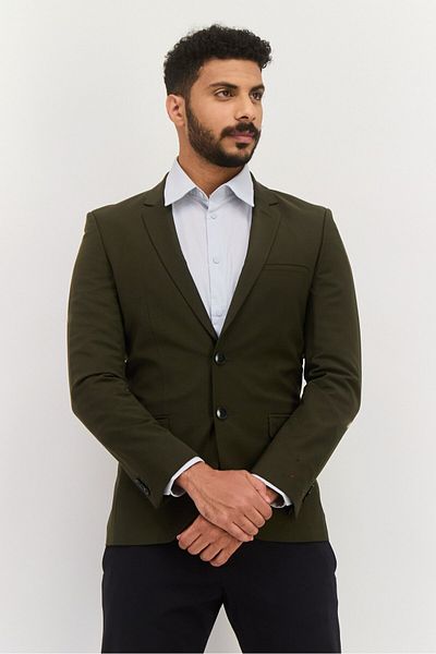Hugo by Hugo Boss Men Regular Fit Plain Semi-formal Blazer, Dark Olive