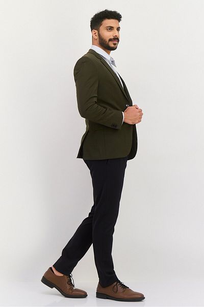 Hugo by Hugo Boss Men Regular Fit Plain Semi-formal Blazer, Dark Olive