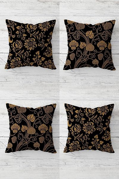 Pelangi Floral Patterned Floral Concealed Zippered Throw Pillow Cover Sofa Pillow Cover Set (4pcs)