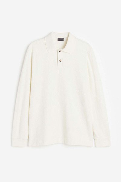 H&M Regular Fit Textured-knit polo shirt