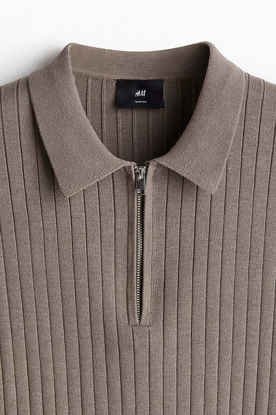 H&M Slim Fit Rib-knit polo shirt