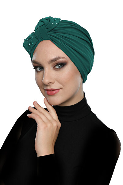 fidan bone Kristal Yelpaze Taş Işlemeli Çift Taraflı Astarlı Yeşil Hazır Türb...