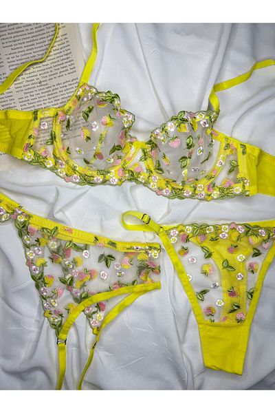 ROZENİN LINGERIE Set de 3 bralet cu dantelă cu flori galbene