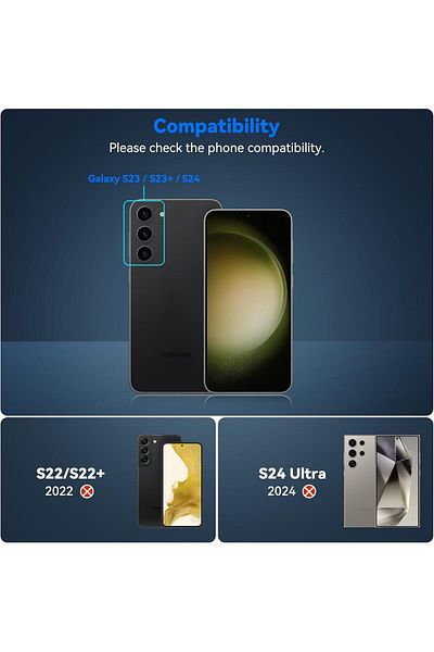 AWH [3 Pcs] Camera Lens Protector for Samsung Galaxy S24/S23/S23 Plus, 9H Glass & Alloy Ring (Black)