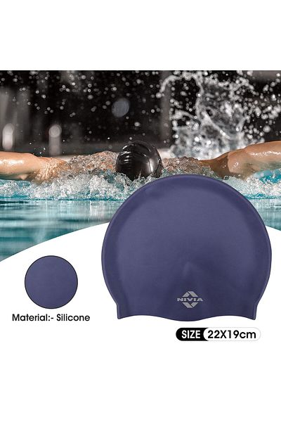 Nivia Classic Swimming Cap | Unisex | Navy  Blue, Free Size |Elastic | Silicone | Swimming Cap | Swim Cap