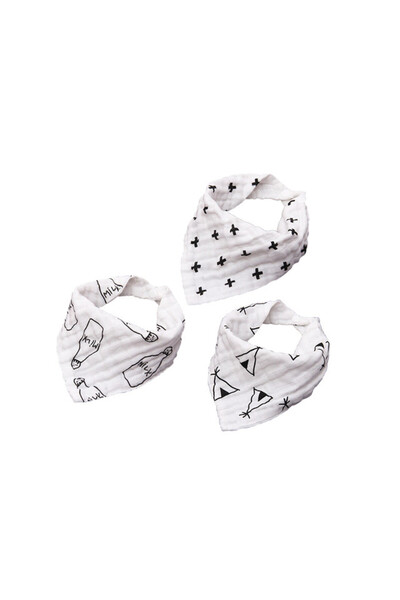 Eazy Kids Muslin Bandana Bibs - Set of 3 - Black & White