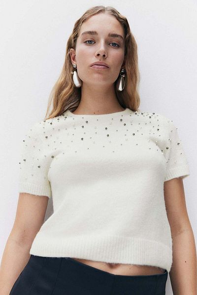 H&M Embellished fine-knit top