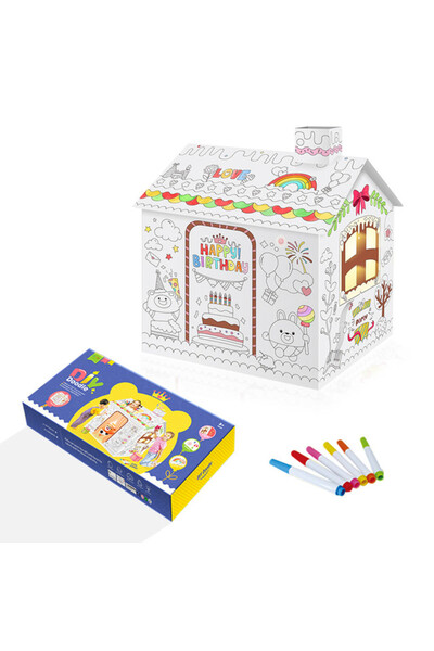 Eazy Kids - DIY Doodle Coloring Kit w/ Set of 6 Sketch Pens - Happy Birthday House
