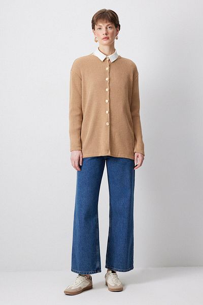 Touché Privé Gold Buttoned Long Cardigan