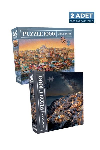Neverland 2 Pcs 1000 Piece Puzzle - Istanbul Evening and Santorini