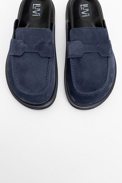 LuviShoes شبشب نسائي من الجلد الطبيعي باللون الأزرق الداكن من LAVEN