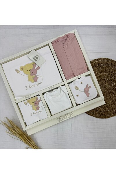 Bebitof 10 Piece Boxed Newborn Hospital Discharge Bodysuit Set with Hugging Teddy Bear Pattern