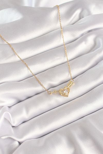 shopwave 316L Steel Gold Color Chain Zircon Stone Arrow Heart Model Women's Necklace
