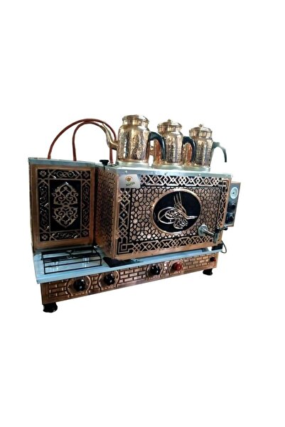 SAFİR 3 demlikli Bakır çay ocağı Tuğra Model Bakır Çay Kazanı Elek.+ Doğalgaz...