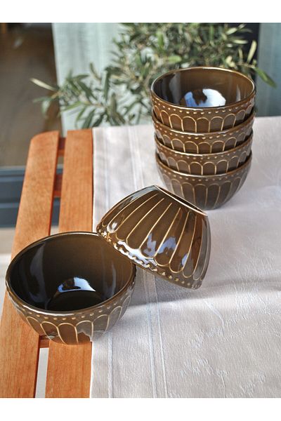 Purelegant Set of 6 Round Stoneware Soup Bowl - Snack Bowl and Presentation Bowl - 11 cm