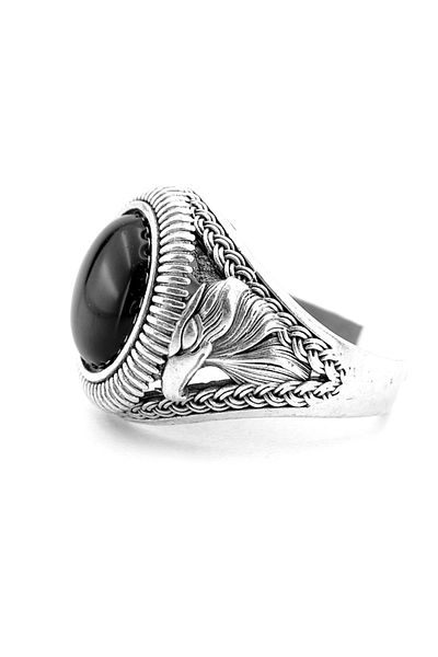 Solfera Black Round Embossed Eagle Pattern Brass Adjustable Men's Ring Rg078