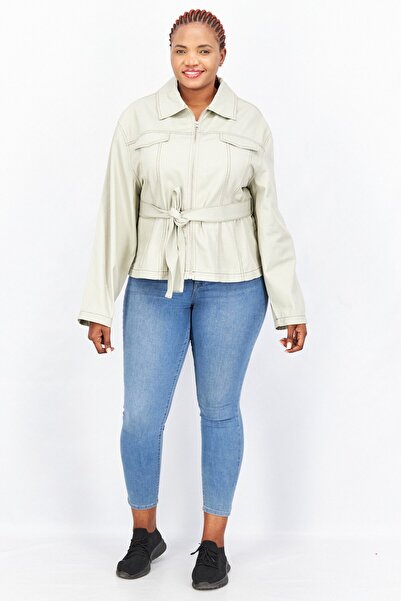ASOS Women Curve Corset Detail Denim Jacket, Light Grey