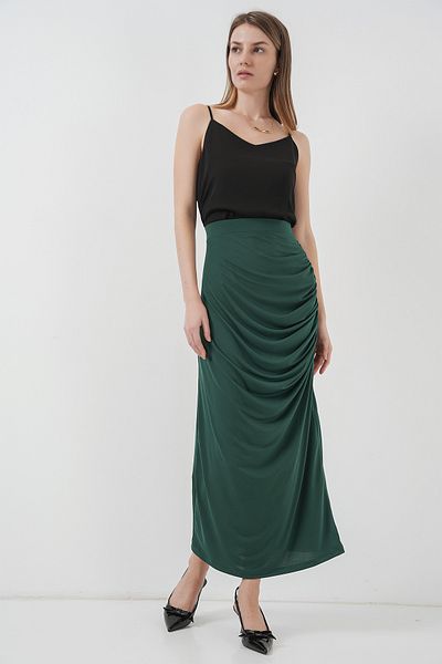 Bigdart 8035 Fusta Midi adunată - Verde Smarald