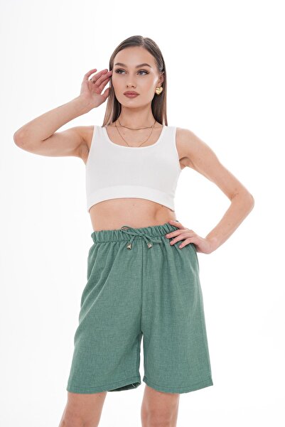 ŞİMAL Women's Rope Detailed Sofia Linen Shorts 250007 -
