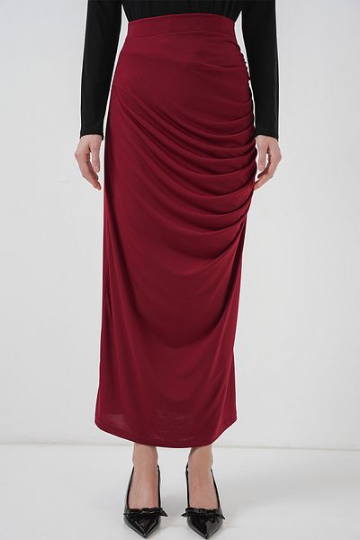 Bigdart 8035 Fusta Midi adunată - Roșu Claret
