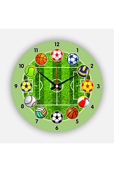 enmalife Çocuk Odası Duvar Saati / Spor Topları  Temalı Duvar Saati / Uv Bask...