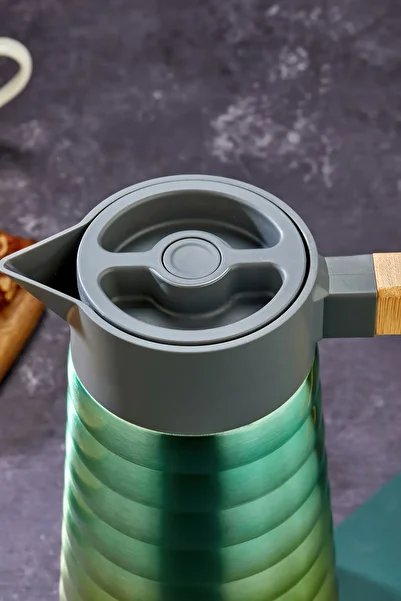 Cooker ترمس من الفولاذ المقاوم للصدأ بطبقة مزدوجة سعة 2 لتر مع مقبض من الخيزران، سعة حفظ بارد لمدة 12 ساعة
