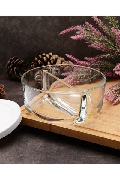 Paşabahçe Two Compartment Glass Breakfast Storage Container with Lid - 2 Pieces