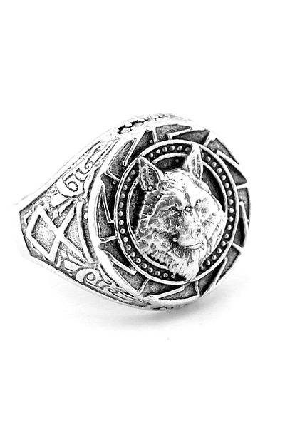 Solfera Viking Turkish Mythology Brass Adjustable Men's Ring - Embossed Wolf Rg074