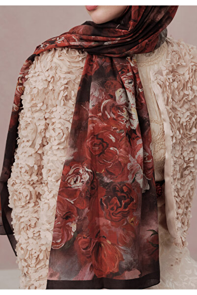 Fresh Red Shawl - Love in Bloom Patterned Voile